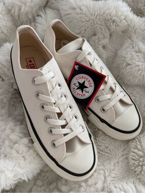 Converse Canvas Sneakers in Off-White with Red Logo
